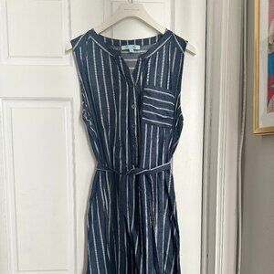 Navy and White Sleeveless Shirtdress